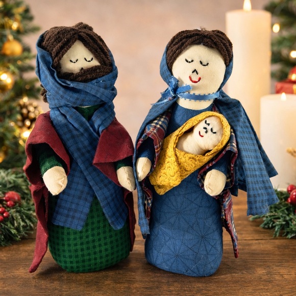 Handmade Other - Handmade Fabric Nativity Figures Mary Joseph Baby Jesus Primitive 9” Christmas